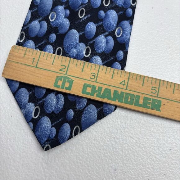 Vintage GUGGENHEIM Museum Blue Circles Geometric Print Silk Necktie Made Korea - Picture 10 of 10